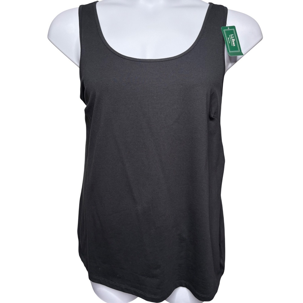 NWT LL BEAN Womens Black Scoop Neck Tank Top 1X Stretch Minimalist Layer Comfort